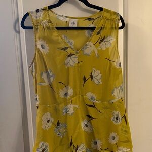 CAbi Mustard Floral Sleeveless Blouse